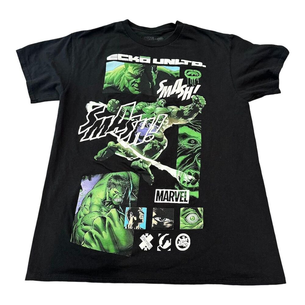 Ecko Unltd. Hulk Smash Marvel Collaboration black and green t-shirt   Size M‎